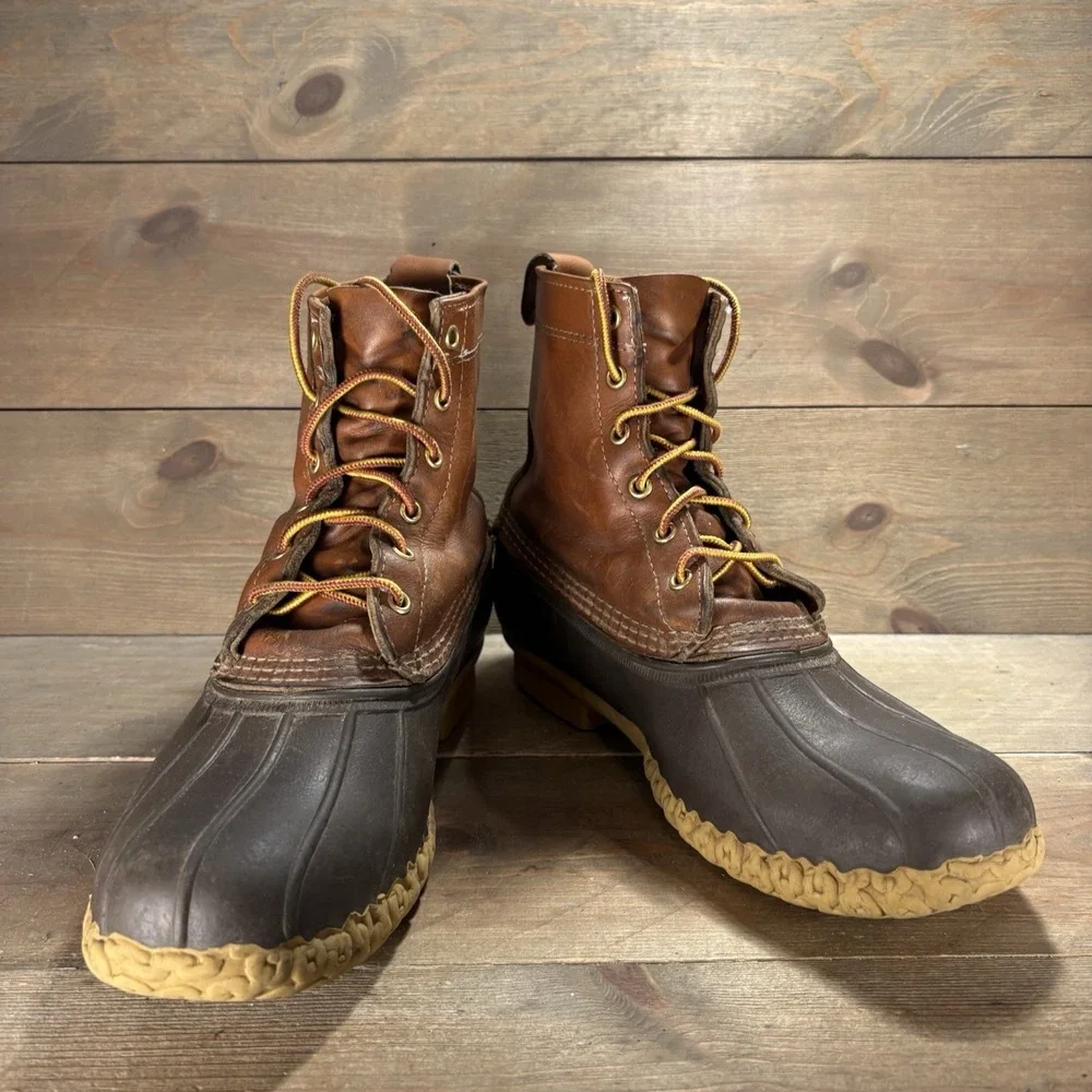 ll bean duck boots mens size 10 shoes brown leather waterpoof rain snow shoes